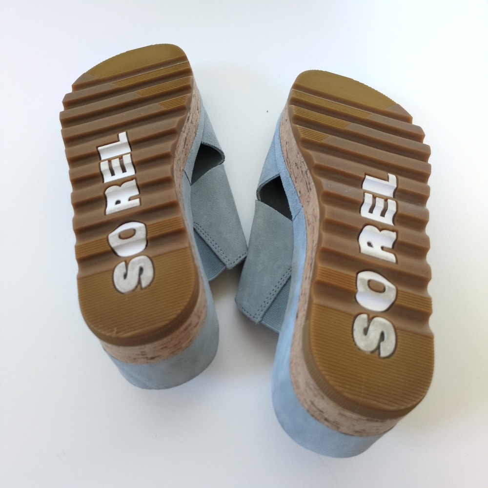Sorel Cameron Flatform Sandal Women 9.5 Blue Suede Cross Strap Platform NL4631 - Picture 8 of 8